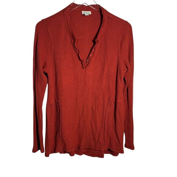 Sundance Womens size Medium Waffle-Knit Henley Top Long Sleeve Relaxed Fit - Picture 6 of 6